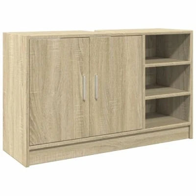 Image of vidaXL Sink Cabinet Sonoma Oak Engineered Wood, Bathroom Storage, 90x29x55 cm, Modern Style, 2 Compartments w/Doors, 3 Open Spaces