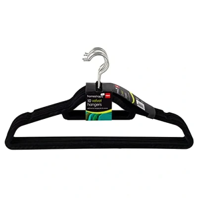 Image of HOMESHOPA Velvet Coat Hangers, 10 Pack Heavy Duty Clothes Hangers with Tie Bar, Slim Non Slip Suit 360 Degree Swivel Hook, Durable, Sturdy Space Saving for Trousers Black
