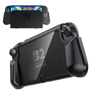 Image of PZOZ Grip Case for Nintendo Switch 2 2025,Dockable Protective with Game Cards Slot TPU&amp;PC Hard Cover Compatible (Black)