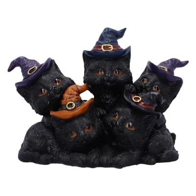 Image of Nemesis Now Familiar Friends Figurine 18cm, Resin, Black, Witch&#039;s Cats Figure, Kittens Ornament, Collectable Cat Giftware, Cast in the Finest Expertly Hand Painted