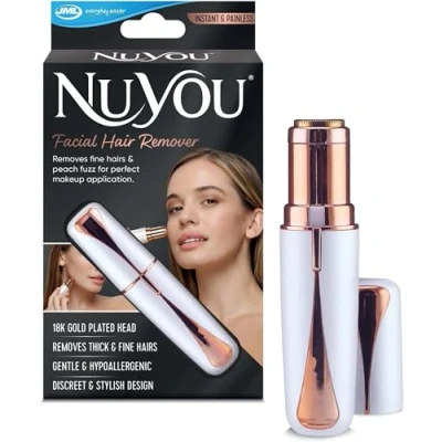 Image of JML NuYou Facial Hair Remover for Women Quick and Painless Removal with 18K Gold Blades, Portable Trimmers, Lipstick Design Discreet Face Care New Floatable, Tiltable Head