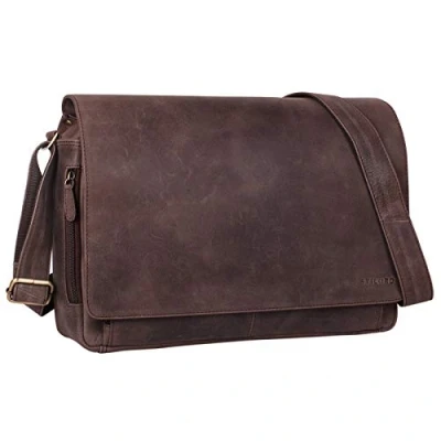 Image of STILORD &#039;Tom&#039; Vintage Leather Messenger Bag for 15 Inch Laptop Shoulder Office Work Large Genuine Business Satchel A4, Colour:Nutmeg Brown