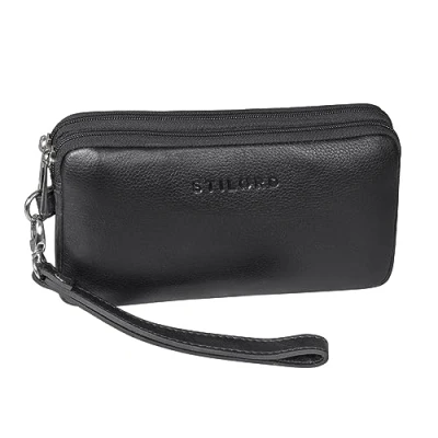 Image of STILORD &#039;Richie&#039; Mens Handbag Leather Small Stylish Wrist Bags for Money Travel Wallet Organiser Vintage Clutch Bag Made from Genuine Leather, Colour:Black