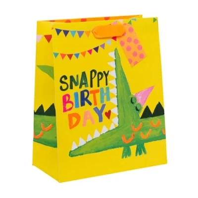 Image of Glick Luxury Large Gift Bag, Snappy Crocodile, Recyclable Bag for Birthdays &amp; Celebrations, 315 x 260 135 mm, Yellow
