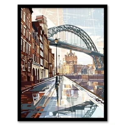Image of Artery8 Newcastle Tyne Bridge Abstract Cityscape England Living Room Artwork Framed Wall Art Print A4
