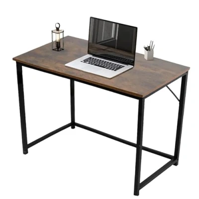 Image of Direct Online Houseware Rustic Brown Large Desk with Black Coated Metal Frame Versatile Gaming Desk, and Dressing Table for Home Office (Dark Brown, 80 x 50 cm)