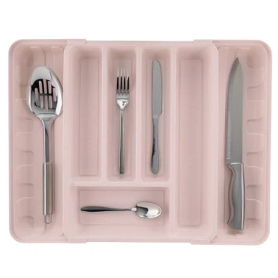 Image of Minky Cutlery Drawer Organiser, Extendable Sorter, Kitchen Storage &amp; Organisation, Utensil Holder, Accessories, Trays, Tools Gadgets, UK Made (Dusty Pink)