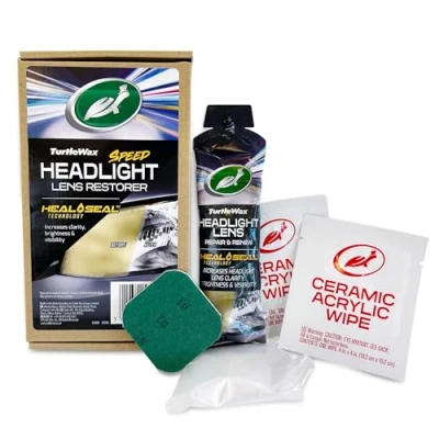 Image of Turtle Wax Car Headlight Restoration Kit Removes Oxidation &amp; Renews Yellowing Headlights Includes Precision Polishing Pad, Lens Repair Renew Compound 2 Ceramic Acrylic Sealing Wipes