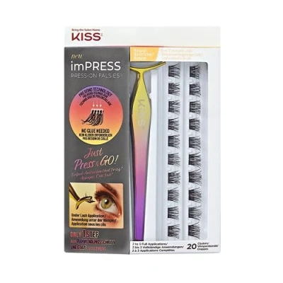 Image of KISS imPRESS Press On Falsies Eyelash Clusters Kit, Natural, Black, No Glue Needed, Fuss Free, Invisible Band, 24 Hours, Damage, Sticky Residue, Gorgeous, Quick &amp; Easy 20