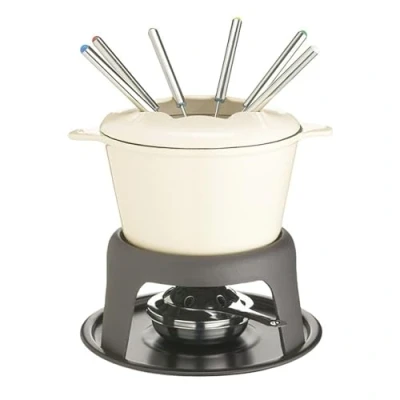 Image of Master Class Cast Iron Enamelled Beige Fondue Set