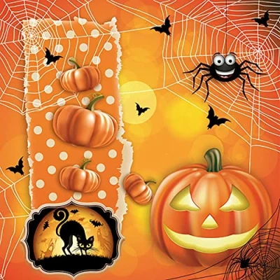 Image of Daisy 3 Ply Halloween Theme Decoupage Serviettes Tissue Paper Napkins 33cm x Pack of 20 (Scary Halloween), Orange