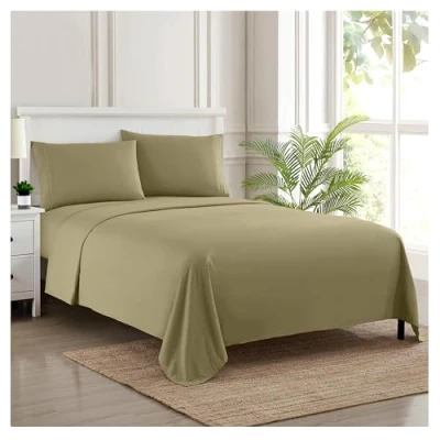 Image of Sweet Home Collection Luxury Bedding Set with Flat, Fitted Sheet, 2 Pillow Cases, Microfiber, Sage, Twin