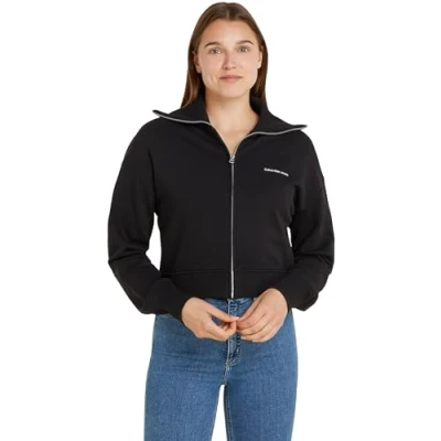 Image of Calvin Klein Jeans Diffused Monologo ZIP Through Zipup sweatshirt, Women&#039;s, Size: Small, Black