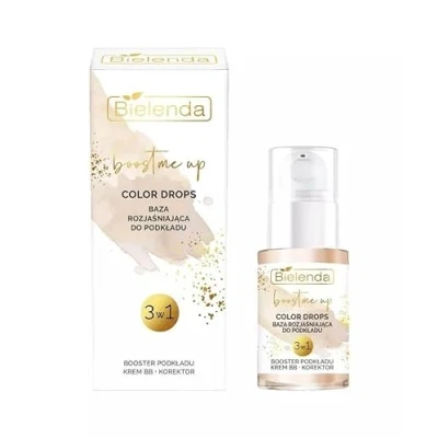 Image of Bielenda Boost Me Up Color Drops Baza Rozjaśniająca 3w1 Booster Podkładu Krem BB Korektor 15ml