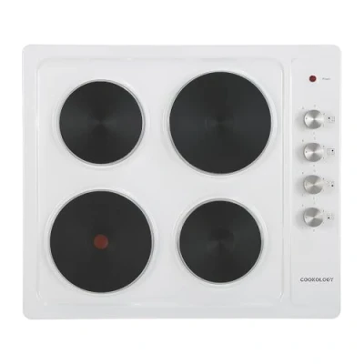 Image of Cookology SEP601WH 60cm Built in Cooktop Solid Plate Electric Hotplate Hob, 4 Zone, 6 Heat Setting Rotary Dials White