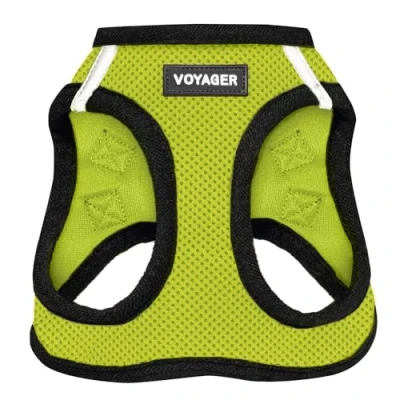 Image of Voyager Step in Air Dog Harness All Weather Mesh, Reflective, No Pull for Small, Medium Dogs, Cats Secure with Hook &amp; Loop Fastener, Buckle, Double D Rings Lime Green/Black Trim, S