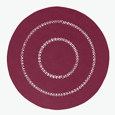 Image of HOMESCAPES Plum Crochet Rug Handwoven Cotton Braided Mat Reversible 150 cm Round for Living Room &amp; Bedroom