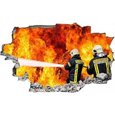 Image of 3D Wall Stickers Firefighters extinguish Flames Art Decorative Removable DIY Vinyl Decals Living Room, Bedroom Mural 80X125cm
