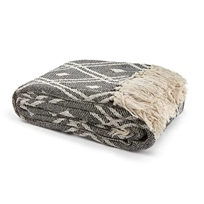 Image of Stylemybedroom 100% Cotton Diamond Woven Reversible Sofa/Bed Throw (Black, 127cm x 152cm (50&quot; 60&quot;))