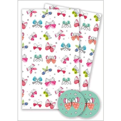 Image of Abacus Cards 08778A &quot;Beautiful Butterflies&quot; Gift Wrap Pack with 2 Sheets &amp; Tags Plastic Free Fully Recyclable