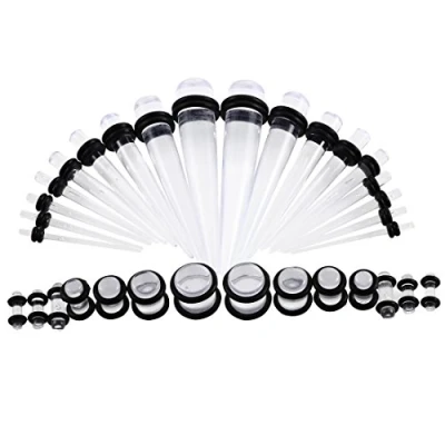 Image of Ear Stretchers Kit 1.6mm 10mm BOOM 36Pcs Flesh Tunnels Tapers Acrylic for Men/Women Body Piercing