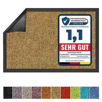 Image of Rhine Dirt Trapper Mat, Absorbent Machine Washable Doormat with Non Slip Backing, Indoor &amp; Outdoor Front Door Mat Barrier Entrance (Beige, 40 cm x 60 cm)