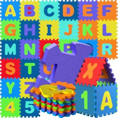 Image of Spielwerk® 86pc Childrens Jigsaw Puzzle Play Mat 3.3m² Baby Floor Protection Non Slip Crawling Letters A Z Numbers 0 9 Colourful EVA Foam Learning
