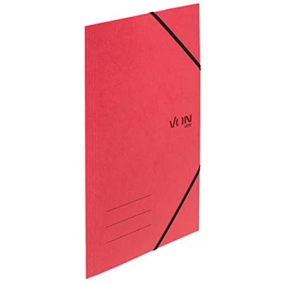Image of VON Leitz 30080025 Pack of 5 A4 Folder with Elastic Closure, Flexible Cardboard, for 150 Sheets, Silver Print, Lightweight School and Home, Red