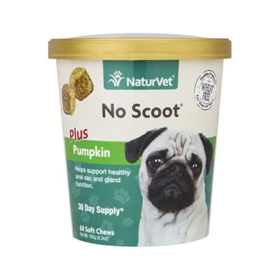 Image of NaturVet No Scoot Anal Gland Support Chews for Dogs, Active Ingredients Helps Normal Bowel Function, Fibre Supplement With Pumpkin Powder, 60 Wheat Added