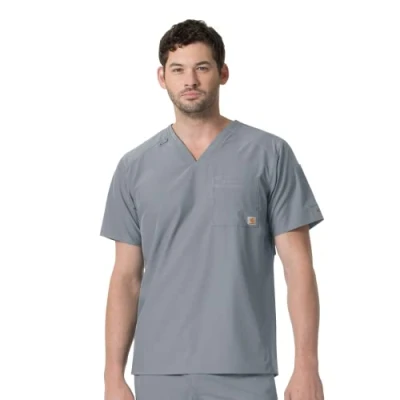 Image of Carhartt Men&#039;s Slim Fit V Neck Top Medical Scrubs Shirt, Pewter, S