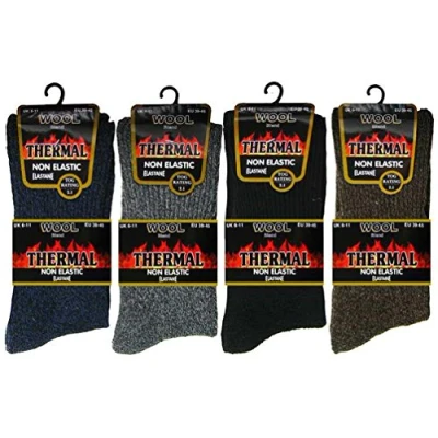 Image of 6 pairs Mens Lambs Wool Blend Thermal Non elastic socks. Cushion foot, smooth toe seam.(077 NE Asst)