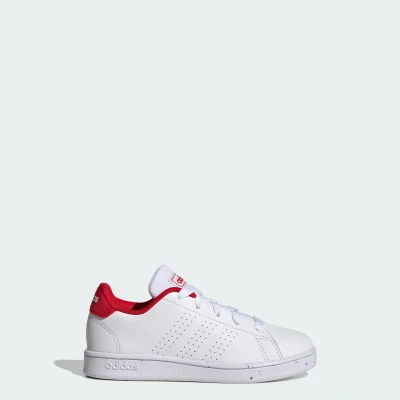 Image of adidas Advantage Lifestyle Court Lace Tennis Shoes, FTWR White/FTWR White/Better Scarlet, 2 UK Child