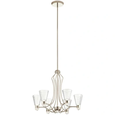 Image of Kichler Kayva Integrated LED Multi Arm Pendant Ceiling Light Polished Nickel, 3000K, IP44