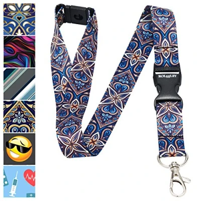 Image of ROLSELEY Multicolour Lanyard Neck Strap with Ethnic Floral Pattern Metal Clip