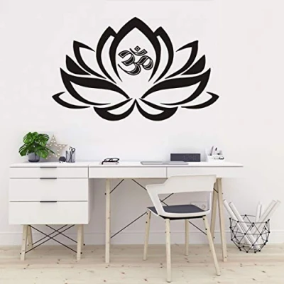 Image of Home Decoration Lotus Flower Wall Sticker Yoga Studio Namaste OM Mandala Meditation Decor Living Room Bedroom Art Mural (DW180 Black)