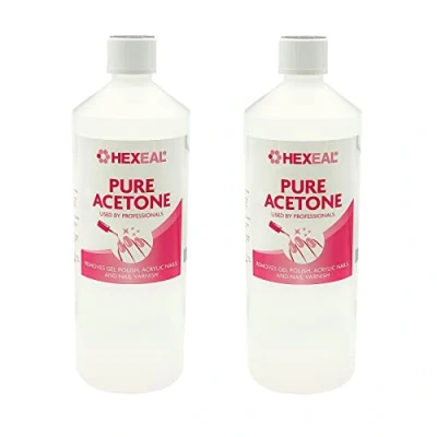 Image of Hexeal Acetone 2L 2 x 1L Bottles of 99.5% for Professional Gel Polish, Nail Polish &amp; Acrylic Soak Off Removal