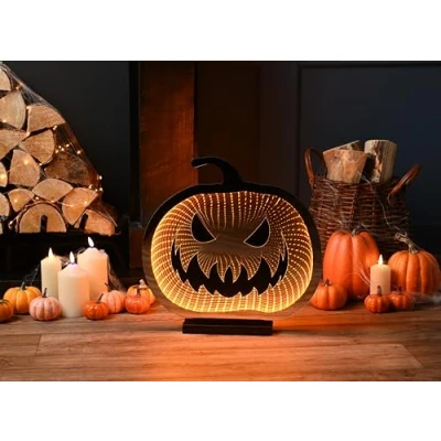 Image of Festive Productions Halloween Infinity Effect 3D Pumpkin LED Light 40cm Orange Decoration Themed Décor Prop Scary Perfect for Parties, Home, Living Room