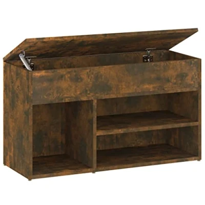 Image of vidaXL Smoked Oak Shoe Bench Stylish Scandinavian Design, Resistant Engineered Wood Construction, Comfortable Seating, Ample Storage Space, Perfect Dimensions 80x30x45cm