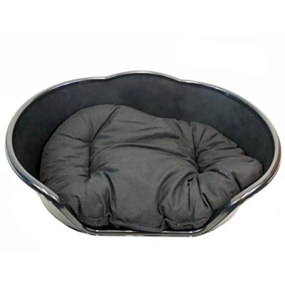 Image of KetoPlastics BLACK PLASTIC DOG BED WITH CUSHION/LARGE HEAVY DUTY PET DOG/CAT/ANIMAL/SLEEP/BASKET MADE IN UK