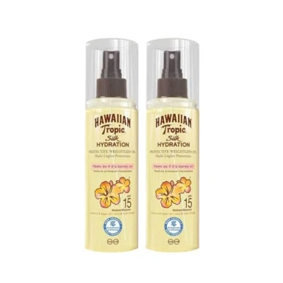Image of Hawa Iian Tropic Silk Hydration, Dry Oil Mist Spray, Protective Weightless Oil, Lightweight Sunscreen, Non Greasy, UVA &amp; UVB Protection, SPF 15, 150ml (2PCS)