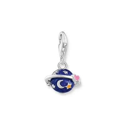 Image of Thomas Sabo Women Charm Pendant Saturn with Dark Blue Cold Enamel and fine Details Silver 925 Sterling Silver, 2041 041 7