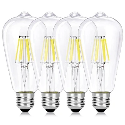 Image of WEDNA 6 W E27 Edison LED Light Bulb, Vintage ST64 Antique Filament Lamp Replaces 60 (6000 K Cool White, Not Dimmable), Ideal for Nostalgia and Retro Lighting Pack of 4