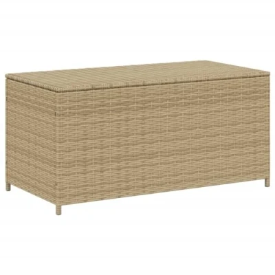 Image of vidaXL Mix Beige Garden Storage Box 190L Poly Rattan Shed Deck with Water resistant Liner, UV resistant, Outdoor/Patio Furniture