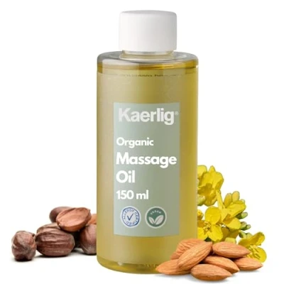 Image of Kaerlig Organic Massage Oil 150 ml Non Greasy with Almond Oil, Jojoba &amp; Rapeseed AllergyCertified Body Massager Nordic Swan Ecolabel Vegan for Couples