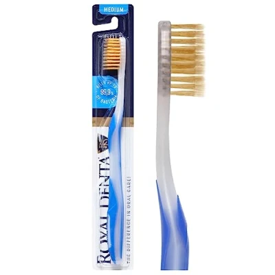 Image of Manual Medium Toothbrush for Adults, Flossing with Gold, Blue, Royal Denta
