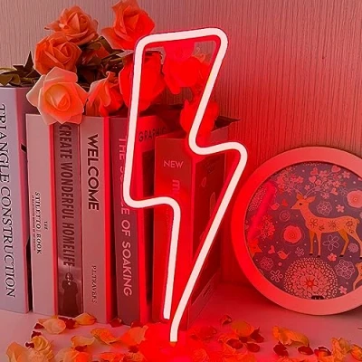 Image of Lightning Neon LED Sign Red Light Sign, Battery or USB Operated Lights for Room Decor Christmas Birthday Halloween Gifts Boys Girls Adult