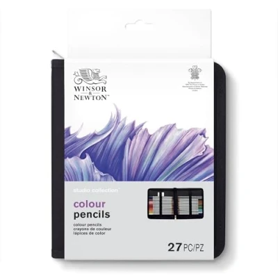 Image of Winsor &amp; Newton 2090004 27 Piece Gift Set for Sketching, Illumination, Drawing Artists with 24 Colouring Pencils, 2 Sketch Pencils in HB, 2B and 1 Sharpener, multicoloured, Collection Box klein
