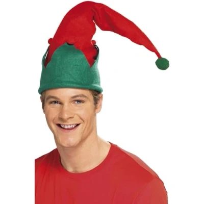 Image of Smiffys Elf Hat, Red , Christmas Fancy Dress Accessory, Up Hats