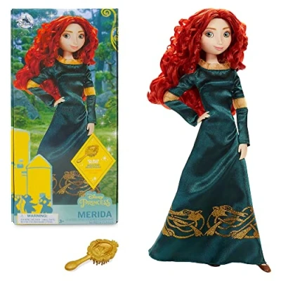 Image of Disney Store Official Merida Classic Doll for Kids, Brave, 29cm/11, Includes Brush with Moulded Details, Fully Posable Toy in Green Gown Suitable Ages 3+