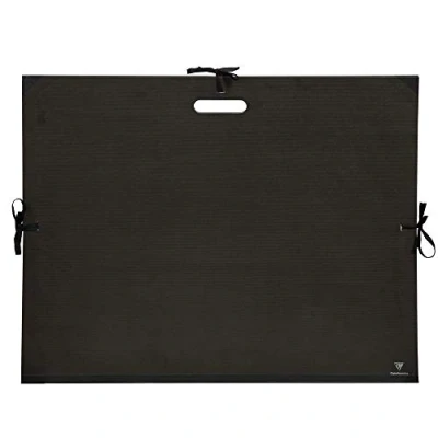 Image of Clairefontaine Ref 38929C Kraft Art Folder B2+ Size, 3 Ribbon Ties and Handle Closure, White Paper Lining, Acid Free Suitable for Transporting Artwork Black